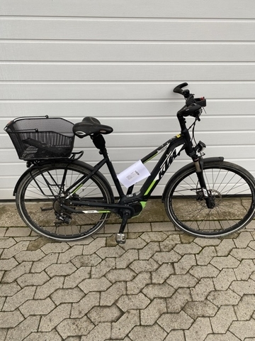 E-Bike der Marke Kalkhoff, Typ KTM Cento 10 CXS in grün / schwarz / weiß, Rahmennummer 76946LADY51KS88614659 (nicht eindeutig lesbar)